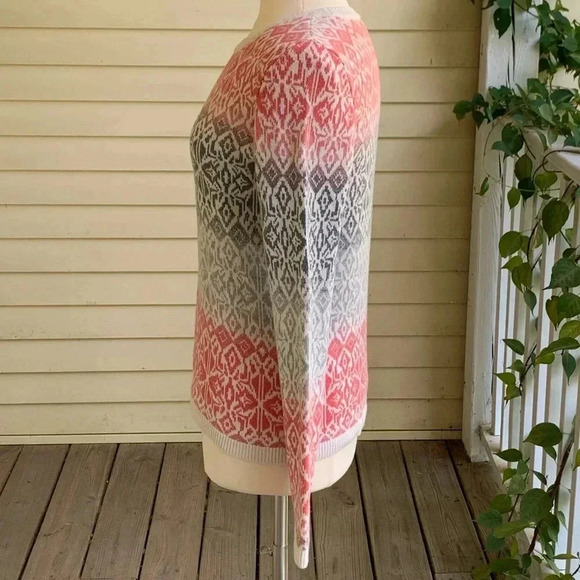 Talbots Pullover Sweater Lambswool Blend Coral & Gray Block Print Size Medium - Picture 3 of 7